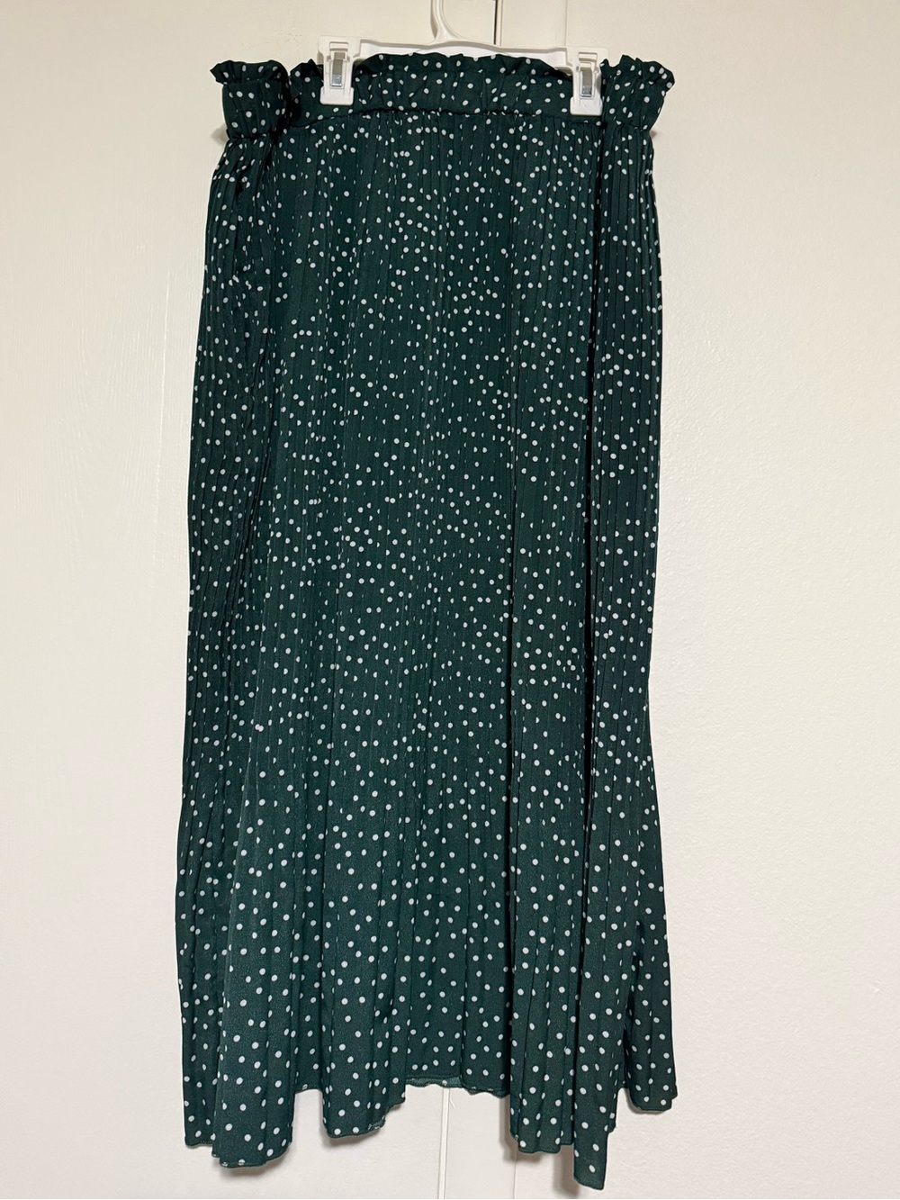 Green polka dot pleated midi skirt XXL
